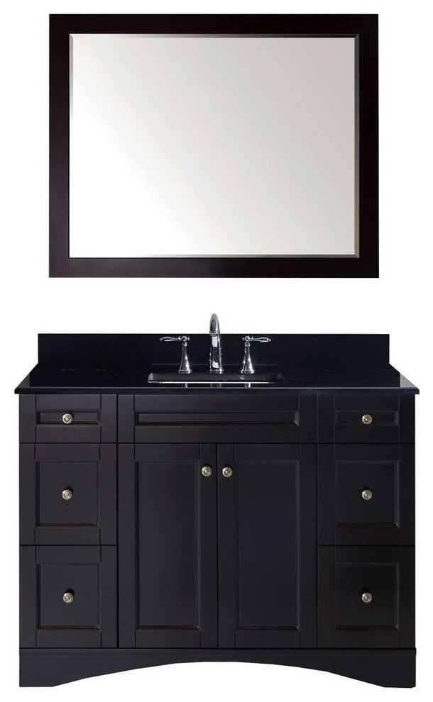 Virtu Elise 48" Single Bathroom Vanity, Espresso , Black Granite Top, Mirror