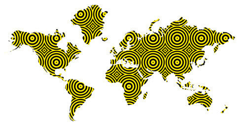 Studio Map Mural, Black and Yellow Circles, Peel and Stick, 1 Panel, 74"x36"