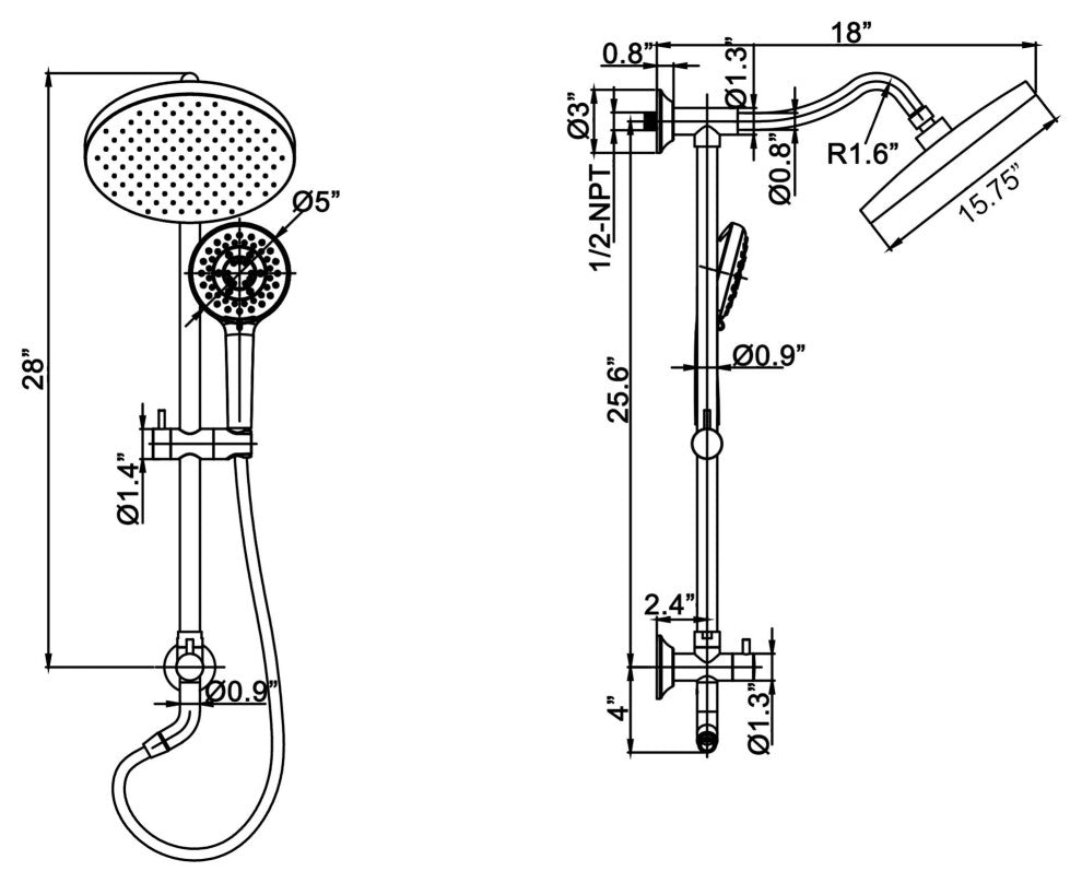 Shower System with 5 Settings Handheld Shower Head ( Not Included Rough Valves), Brushed Gold