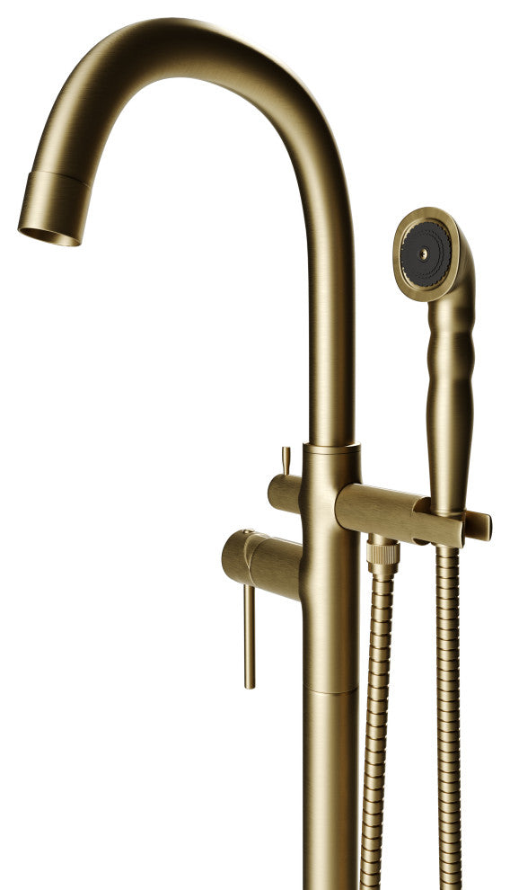 CastelloUSA Neptune Freestanding Tub Filler Faucet, Brushed Gold, Breeze Handle