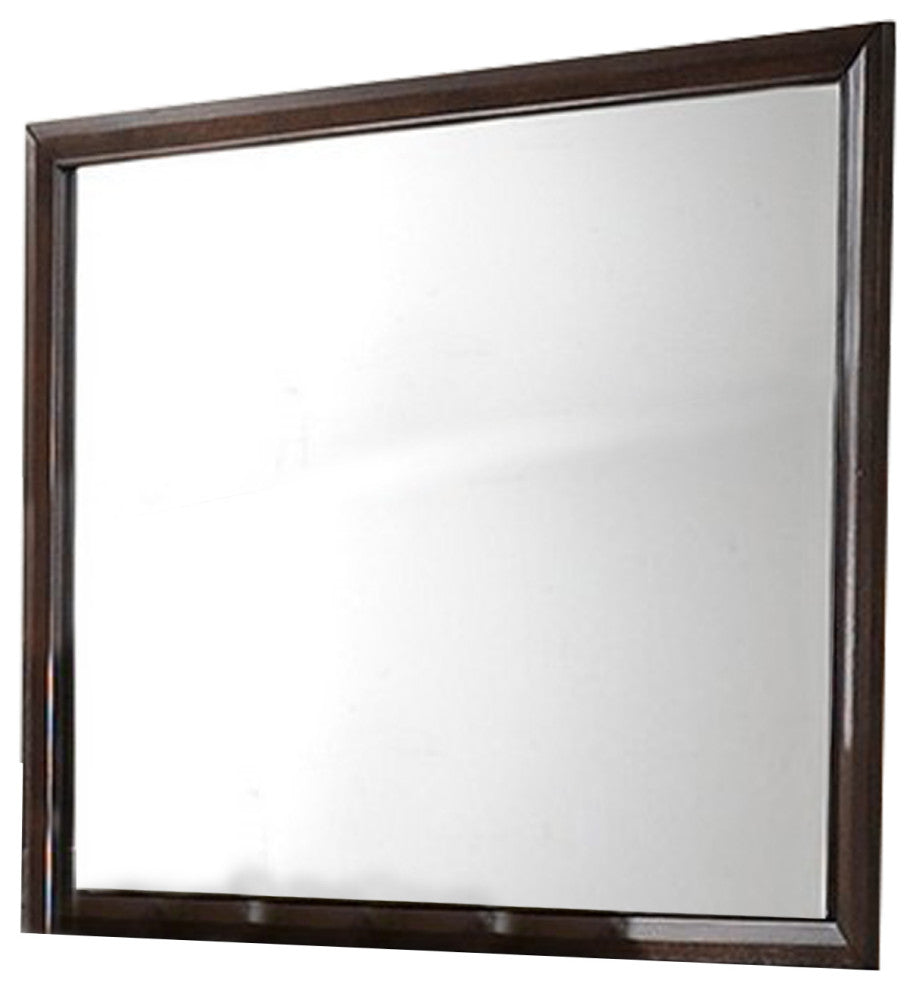 Benzara BM233160 Wooden Rectangular Mirror With Molded Details, Brown