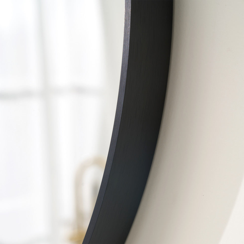 Bella Soft Corner Anodized Aluminum Wall Vanity Mirror, Matte Black, 32"x32", Round