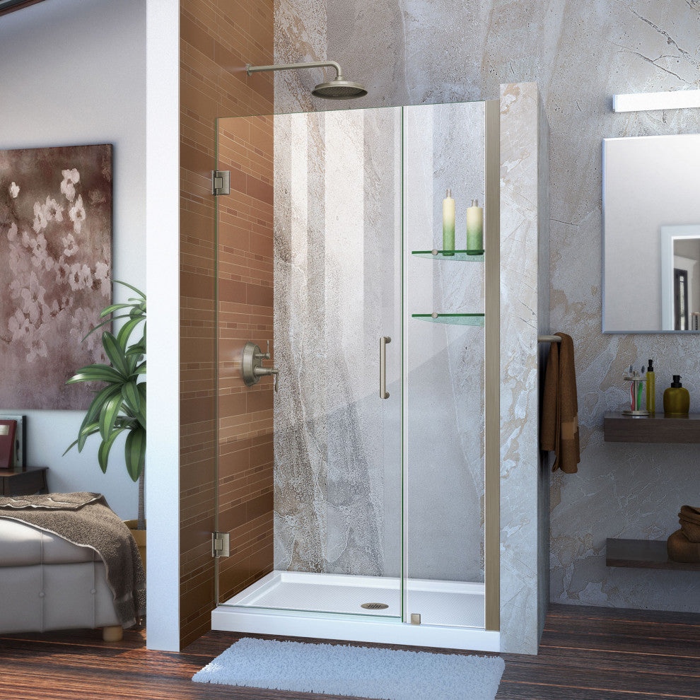 DreamLine Unidoor 37" to 38" Frameless Hinged Shower Door, Brushed Nickel