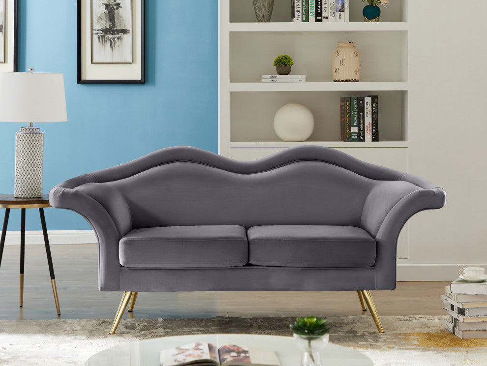 Lips Velvet Upholstered Loveseat, Gray