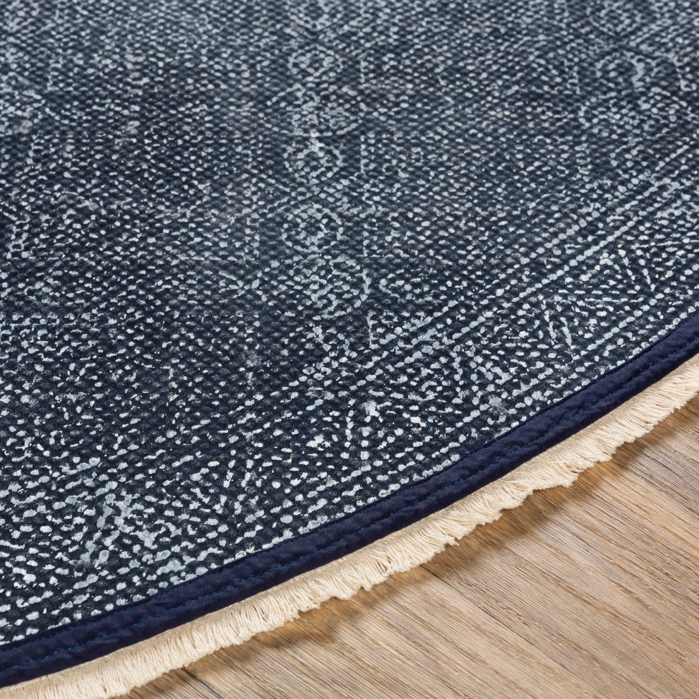 Surya Rajasthan RAJ-2300 8' Round Rug, Navy/White/Cream