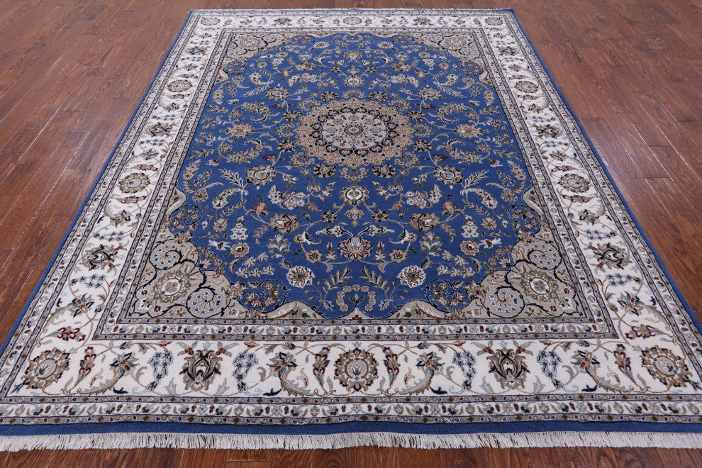 Hand Knotted Wool and Silk Persian Nain Rug 8' 1" X 10' 0" Q11648