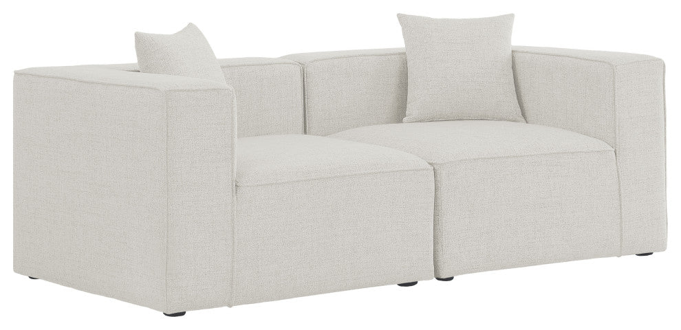 Cube Upholstered Modular Sofa, Cream, 2-Piece: 2 Corner Chair, Linen Texured Fabric