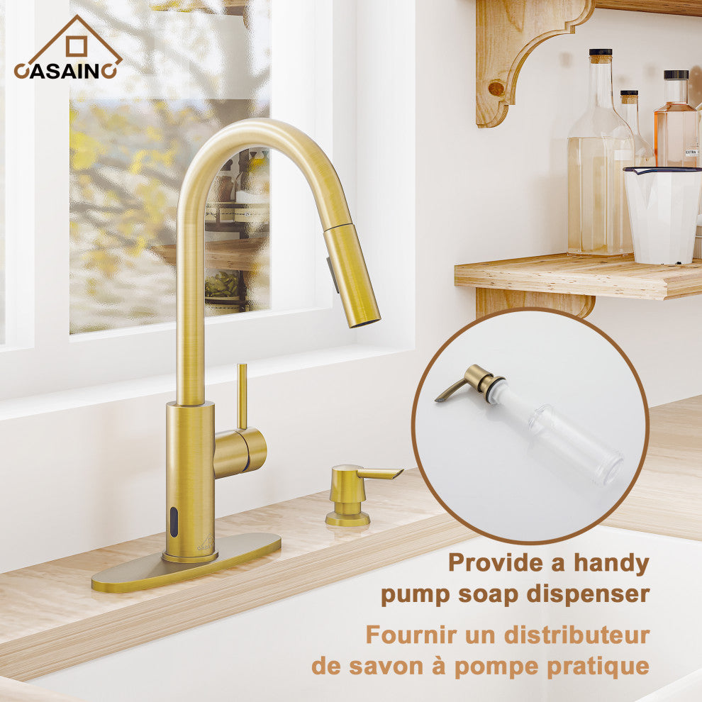 Touchless Pull Down Single Handle Kitchen Faucet With LED Function, Brushed Nickel