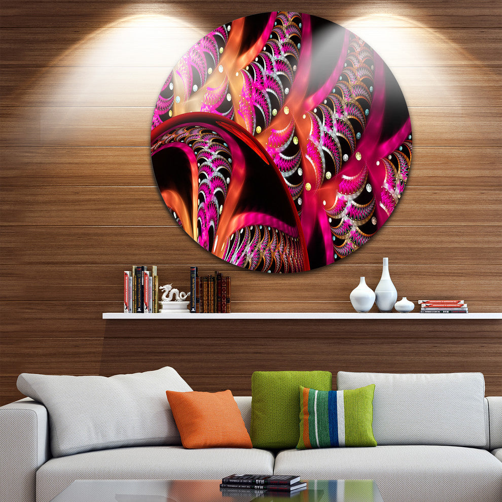 Unique Magenta Fractal Design Pattern, Abstract Disc Metal Artwork, 23"