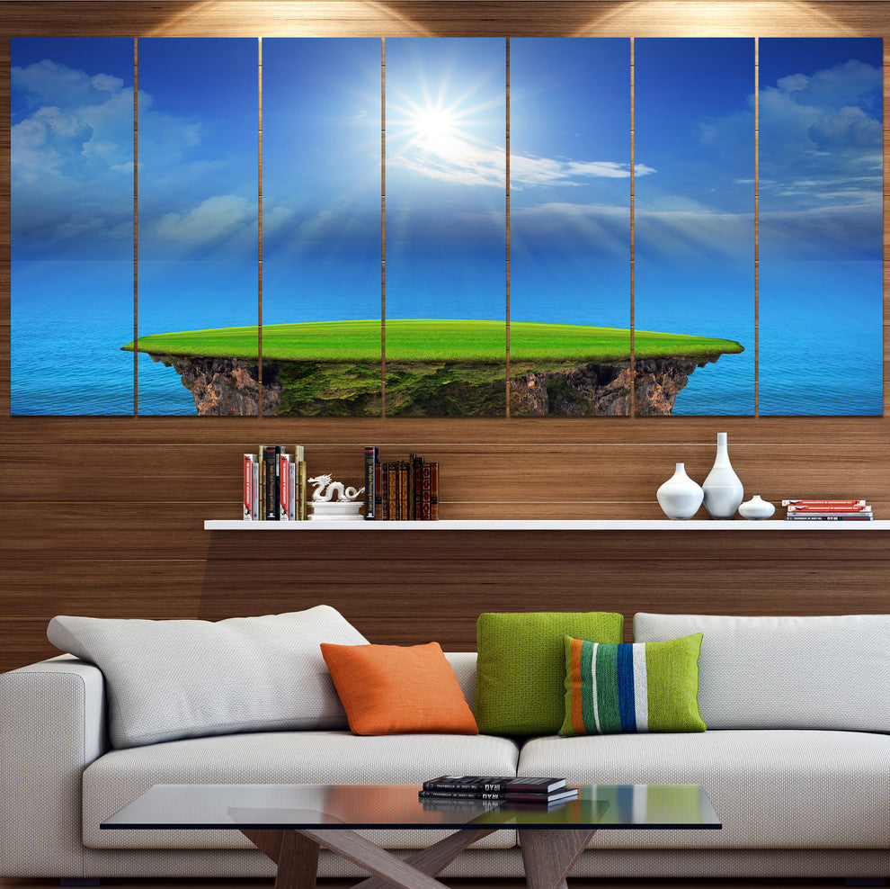 Blue Sky and Sun Shining, Landscape Canvas Art Print, 83"x32", 7 Panels