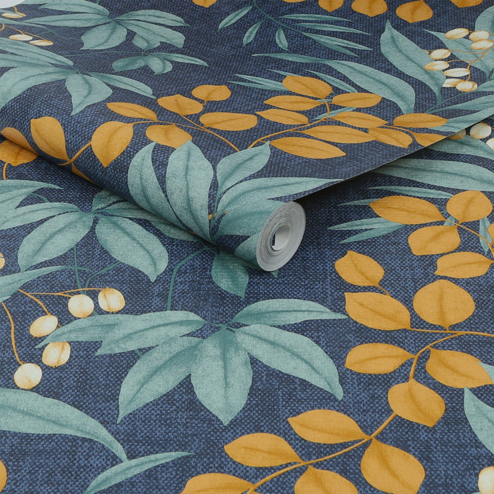 Superfresco Easy Persephone Wallpaper, Navy and Ochre