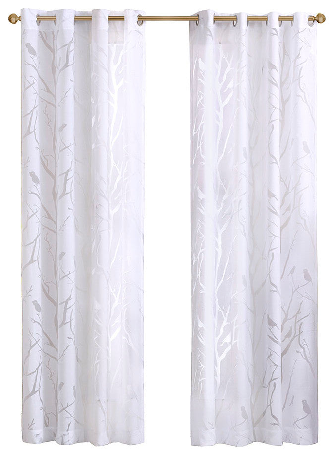 Madison Park Averil Devore Bird Sheer Window Curtain Panel, White