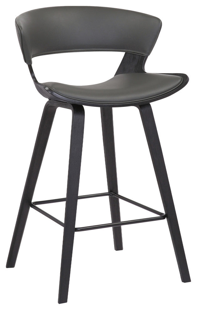 Gray Faux Leather and Wood Modern Bar Stool