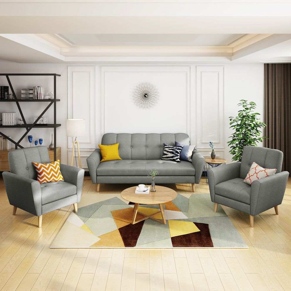 GDF Studio Angelina Mid-Century Fabric Sofa Chat Set, Gray