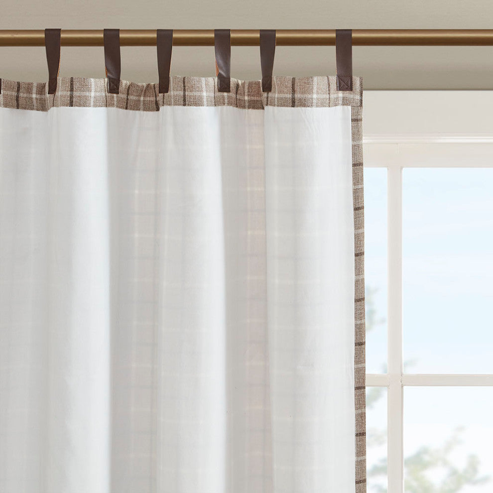 Madison Park Anaheim Plaid Window Panel with Fleece Lining, Beige, Brown, 50x84", Leather Tap Window Panel
