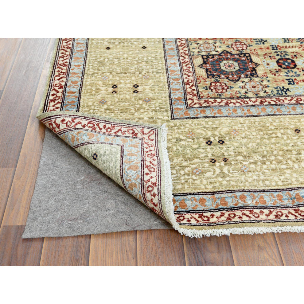 Green Shiny Wool Hand Knotted Super Fine Peshawar 200 KPSI Rug 8'2" x 10'0"