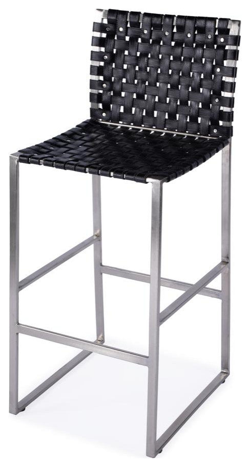 Urban Woven Leather Rectangular  28 Barstool, Black