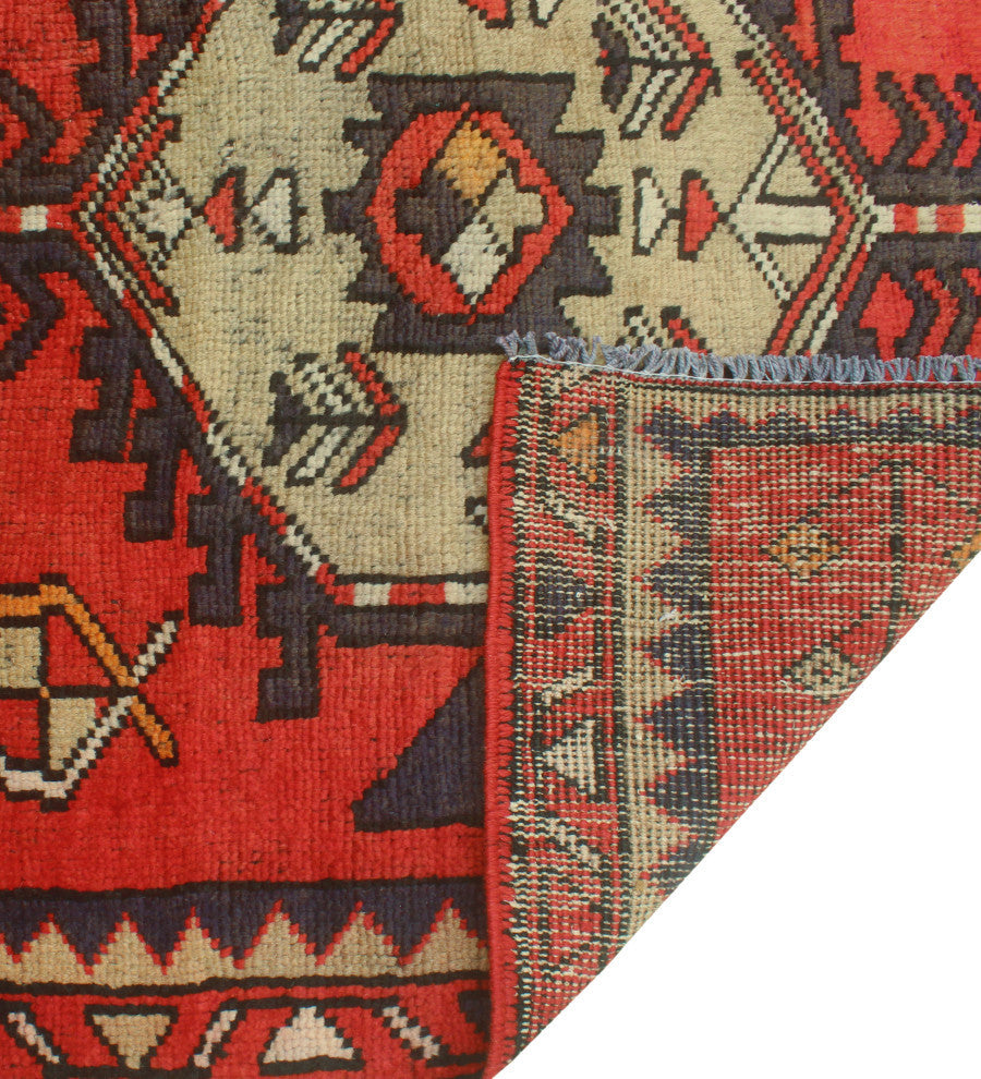 Fine Vintage Distressed Faris Rust/Navy Runner, 3'5x9'9