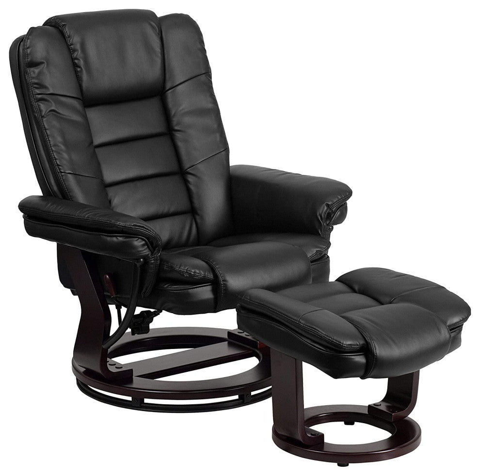 Contemporary Recliner With Ottoman, Comfortable LeatherSoft Upholstery, Black