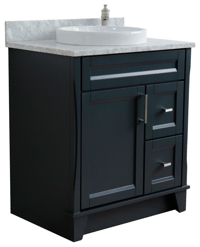 31" Single Sink Vanity, Dark Gray Finish With White Carrara Marble