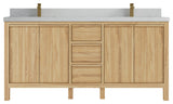 Elizabeth 72 Double Sink Bath Vanity in Light Natural Teak 2" Carrara Quartz