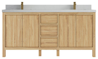 Elizabeth 72 Double Sink Bath Vanity in Light Natural Teak 2" Carrara Quartz