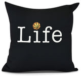 Life + Ball, Word Print Pillow, Black , 16" x 16"