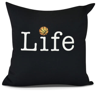 Life + Ball, Word Print Pillow, Black , 16" x 16"