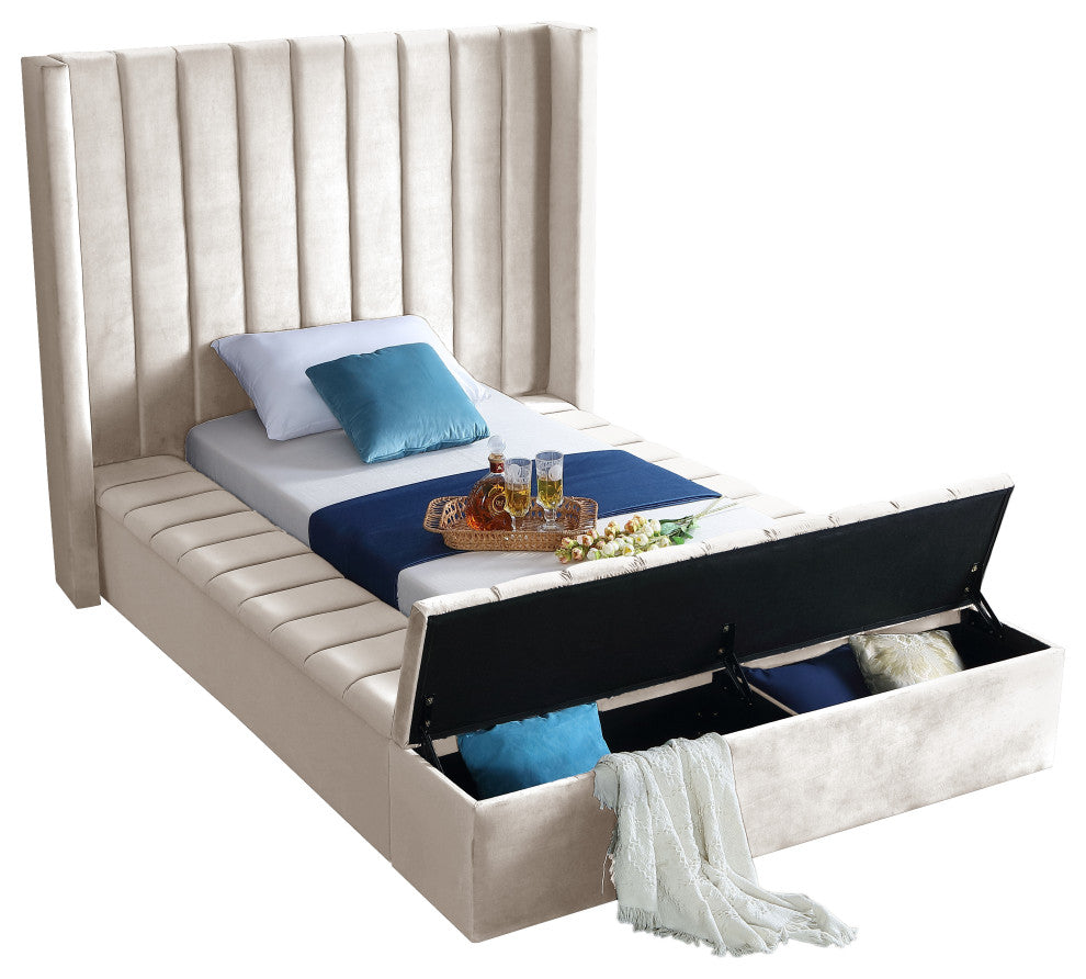 Kiki Velvet Bed, Cream, Twin