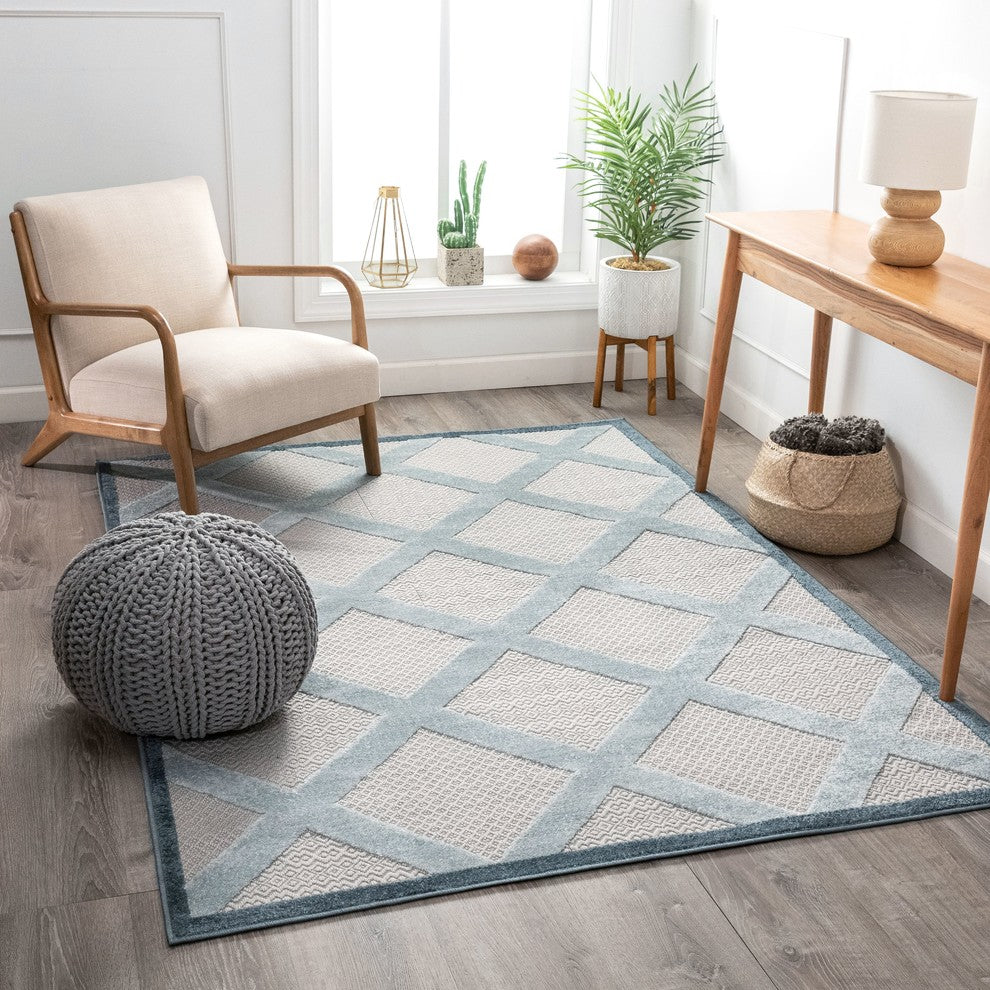 Well Woven Valencia Galena Blue Contemporary Geometric 5''3"x7''3" Area Rug