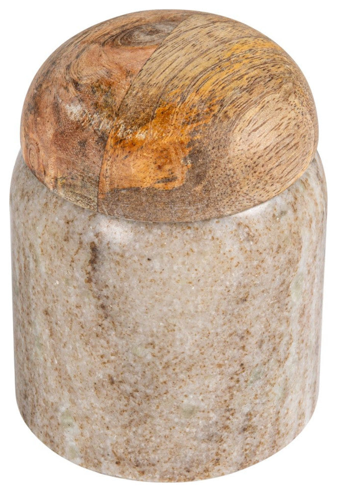 Modern Marble Canister with Wood Lid, Natural, Small