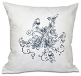 Five Little Birds, Floral Print Pillow, Gray, 20"x20"