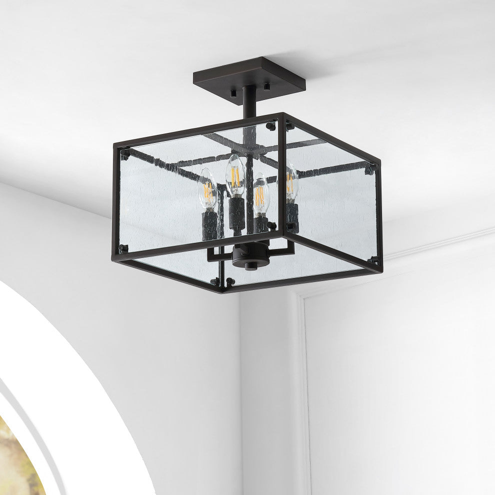 Paysan 13" 4-Light Iron Glass LED Flush Mount, Black