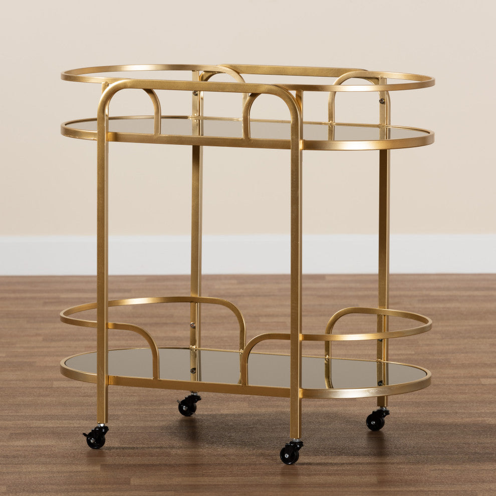 Leighton Glam And Luxe Gold Metal And Tempered Glass 2-Tier Wine Cart