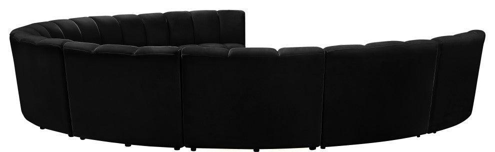 Infinity Channel Tufted Velvet Modular Chair, Black, 9 Piece