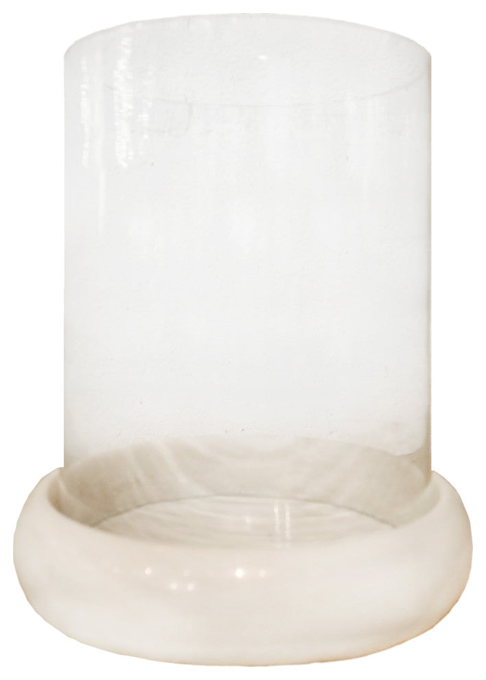 Isadora Hand Carved Ivory Hundi Marble and Glass Hurricane