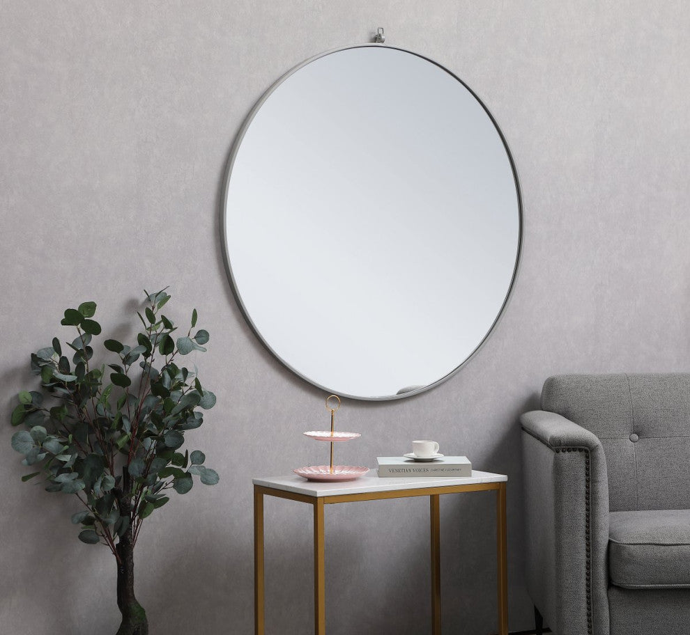 Elegant Decor MR4064GR Metal Frame Round Mirror, Decorative Hook, 42"
