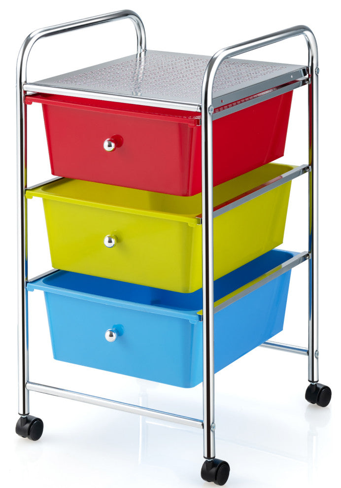 3-Drawer Cart Storage Bin Organizer Rolling w/Plastic Drawers Multicolor