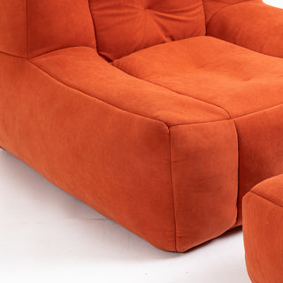 Memory Foam Padded Bean Bag Sofa with Ottoman, Comfy Velvet, Red