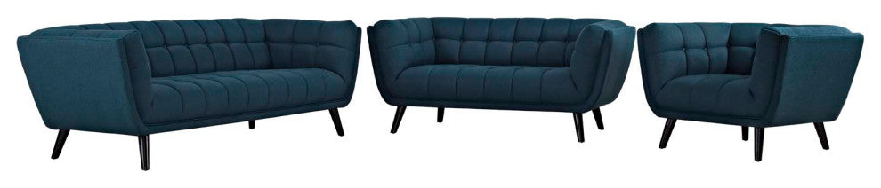 Bestow 3-Piece Upholstered Fabric Sofa Loveseat and Armchair Set Blue