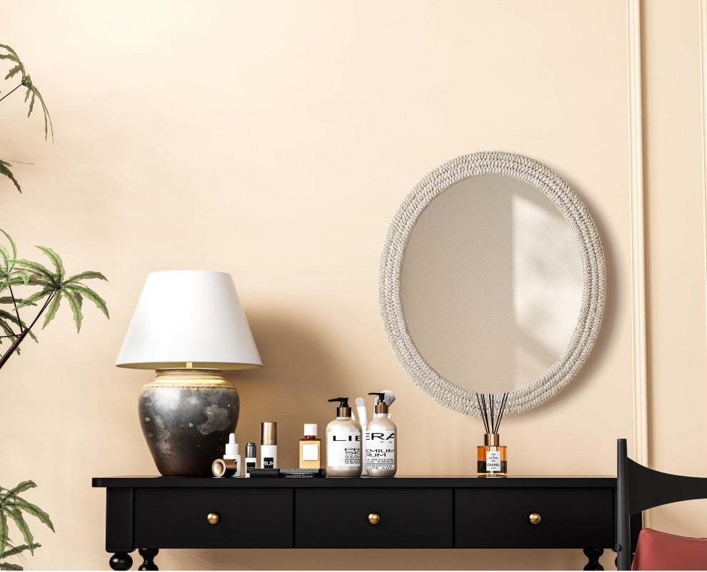 Home Living Oval Cornhusk Mirror 36x42, Linen White