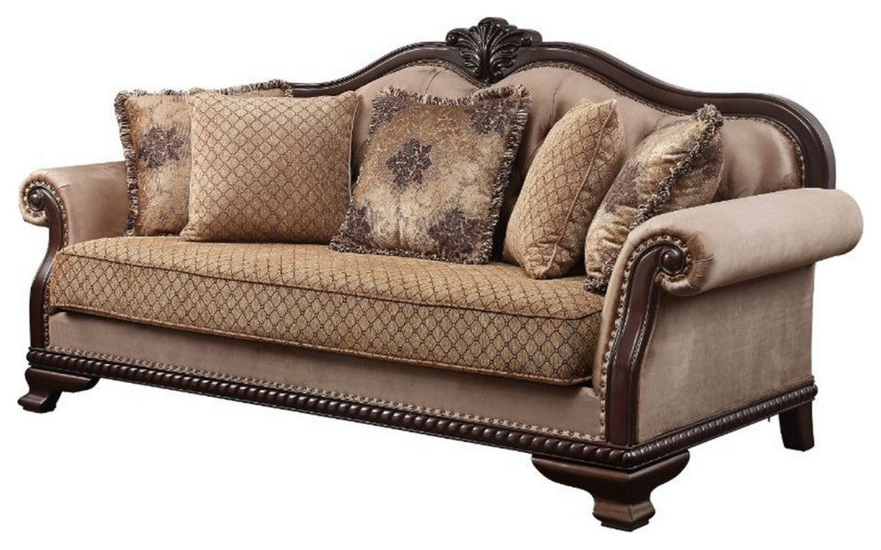 Benzara BM250627 Sofa With Crowned Top and Fabric Upholstery, Beige