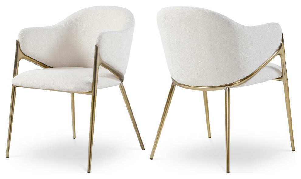 Nial Boucle Fabric Upholsetered Black Dining Chair, Set of 2, Cream