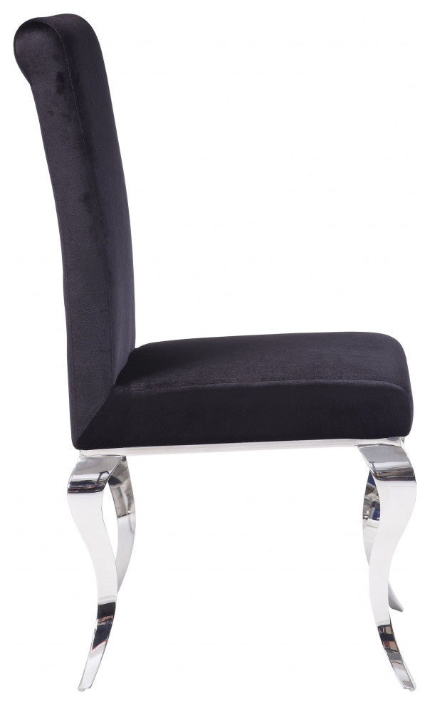 Set of Two Black And Silver Upholstered Fabric Dining Side Chairs