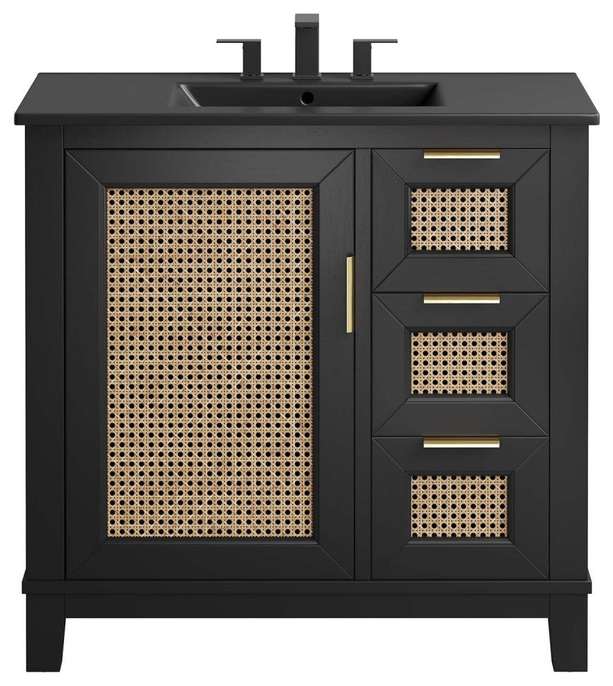 Dixie 36" Solid Wood Bathroom Vanity Cabinet, Black Black