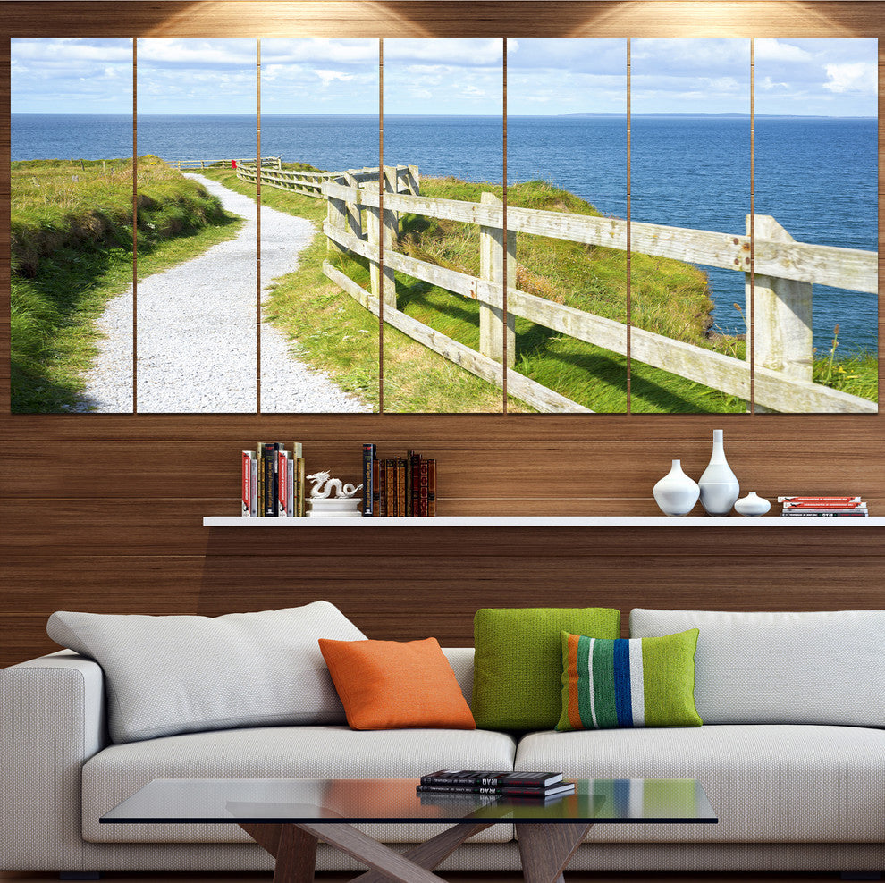 Cliff Walk on Wild Atlantic Way, Landscape Canvas Art Print, 83"x32", 7 Panels