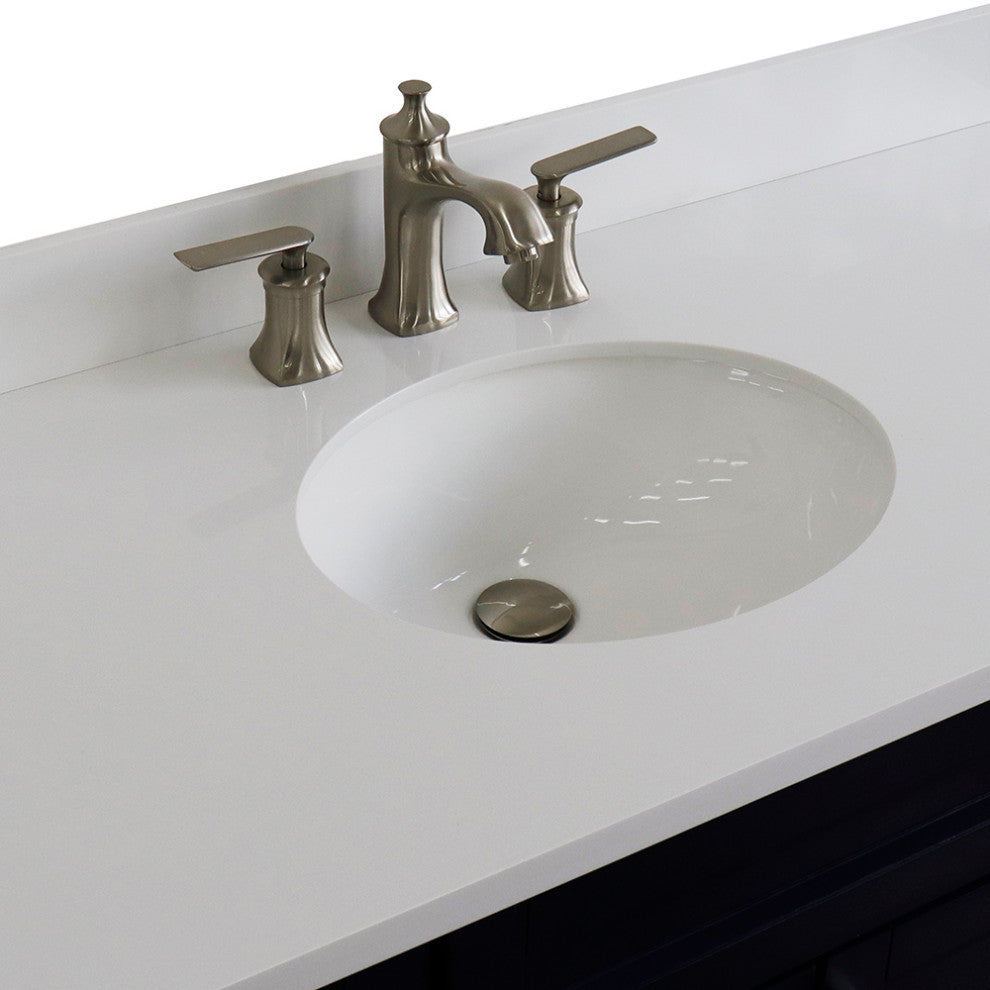 49" Single Sink Vanity, Blue Finish With Engineered Stone Top And Oval Sink