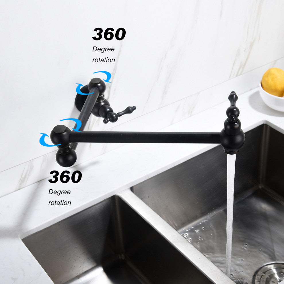 Wellfor Wall Mount Pot Filler Kitchen Faucet With 4 GPM Flow Rate, Matte Black