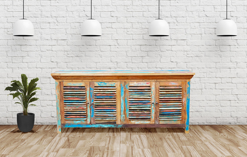 Chest / Media Center with 4 Doors made from Recycled Teak Wood Boats