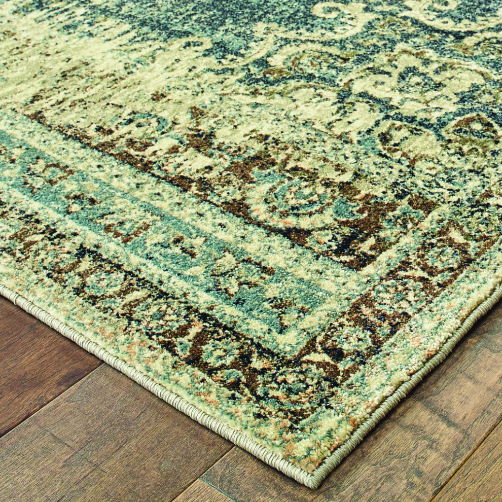 7"x10" Blue and Ivory Medallion Area Rug